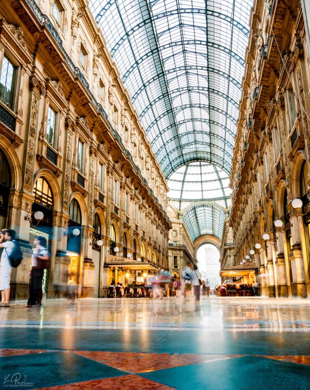 Long exposure photo of the galleria in Milan, Italy