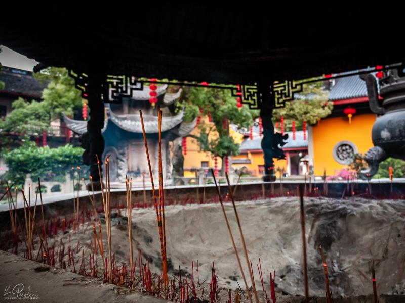 Incense sticks burning in the Lingyin Buddhist temple near Hangzhou
