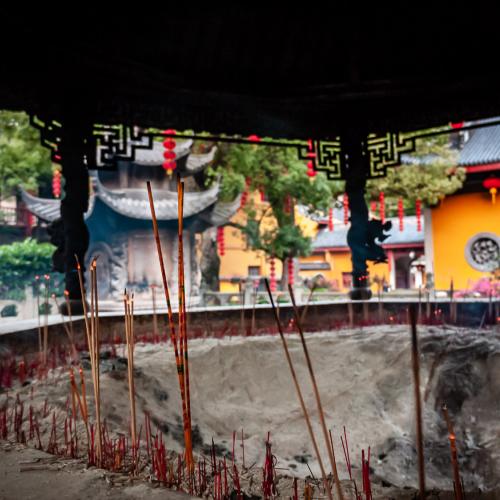 Incense sticks burning in the Lingyin Buddhist temple near Hangzhou